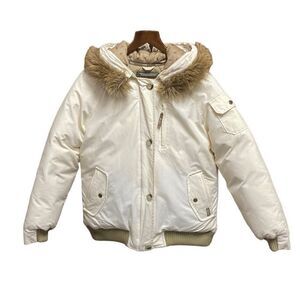 Woolrich Faux Fur Trimmed Hoodie Goose Down Coat Size Medium